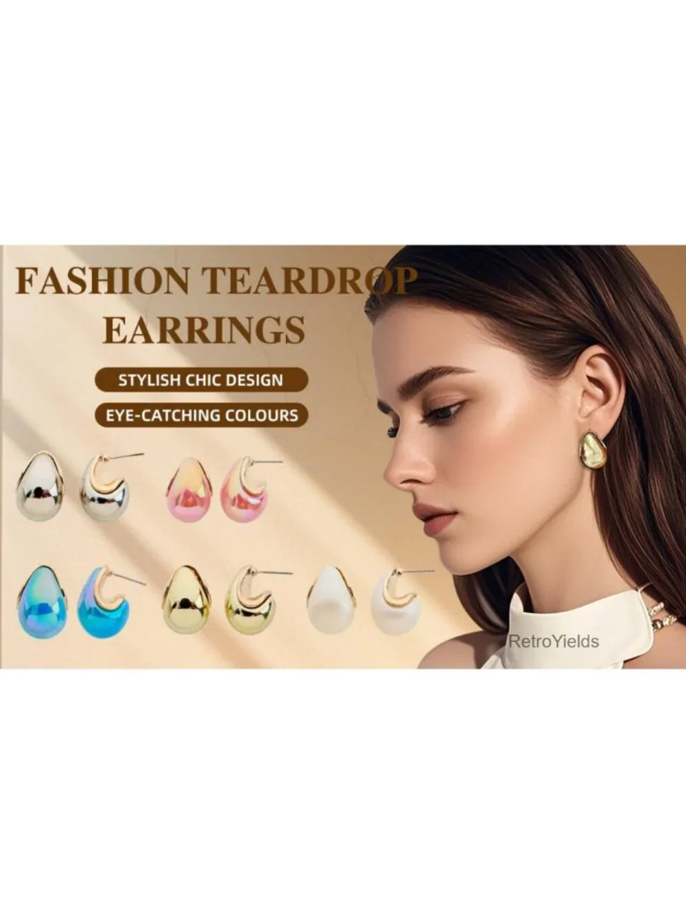 Chunky Teardrop Earrings Set of 9 Gold Plated for Women